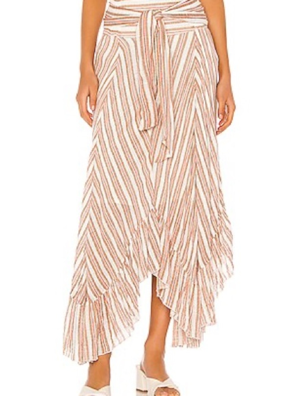 Free People Striped Handkerchief Hem Maxi Skirt Boho Tie Waist Size Small